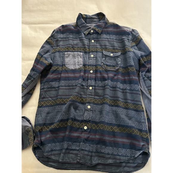Anthropologie Other - Anthropologie Artisan De Luxe Mens Denim Navajo Aztec Patchwork Button Shirt XL